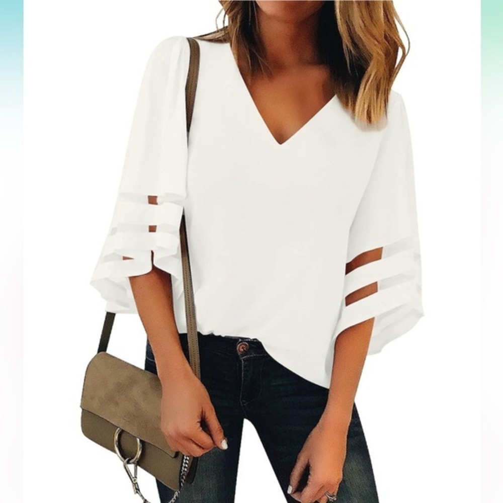 Loose Women's V-Neck Mesh Blouse size L